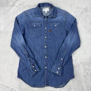 G-Star RAW Indigo Denim Shirt Men Sz Small Wash Button Up Workwear Retro Preppy